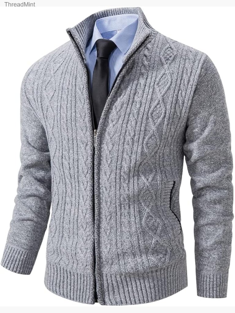 Men's Full Zip Cardigan Sweater Fleece Lined Knit With Pockets